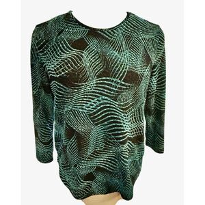 TanJay Shimner Top Sz. M Spatkly Geometric Pattern Stretchy 3/4 Sleeves Party